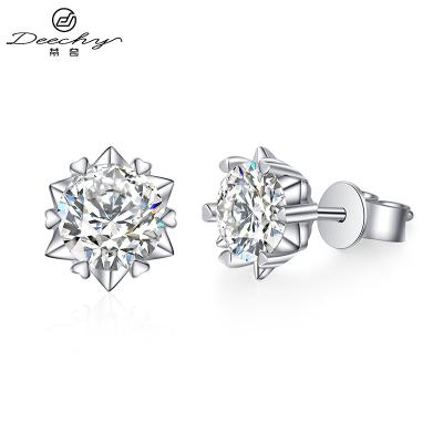 China Imitation Heart Six Claw Diamond Snowflake Heart Six Claw Moissanite Stud Earrings Sterling Silver Female Stud Earrings Deechy Jewelry s925 Imitation Heart Six Claw Diamond Snowflake Stud Earrings for sale