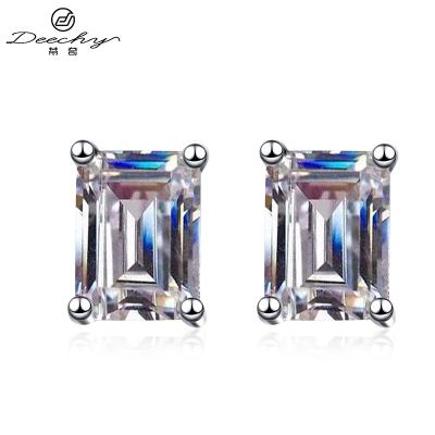 China Rectangular Moissanite Earrings Deechy AZ490-E Emerald Cut Rectangular Silver Stud Earrings Moissanite Diamond Earrings 925 Fine Moissanite Jewelry for sale