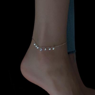 China FASHIONABLE Link S925 Silver Synthetic Zircon Ankle Chain Diamond Crystal Anklet For Women Foot Jewelry Zircon Anklet Chains for sale