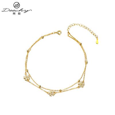 China FASHIONABLE S925 Sterling Silver Synthetic Zircon Double Anklet Sakura Flower Anklet Sakura Flower Anklet For Girl's Gift for sale