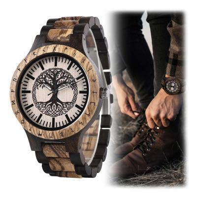 China Wood Yggdrasil Viking Norse Mythology Fashion Men's Wooden Watch with Watch Box for sale