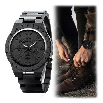 China Wood Vegvisir Viking Black Vintage Mens Custom Wooden Watch for sale