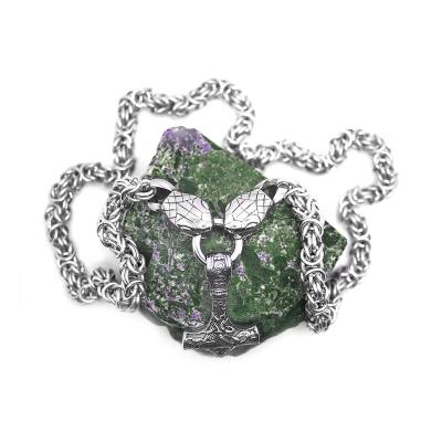 China VIKINGS Norse mythology Viking Snake Head Chain Mjolnir Thor Hammer Pendant Byzantine King Chain Necklace for sale