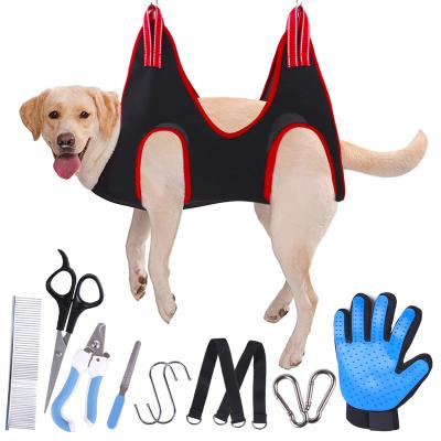 China Stocked Amazon Pet Accessories Polyester Pet Grooming Hammock Harness Dog Bathing Grooming Hammock for sale