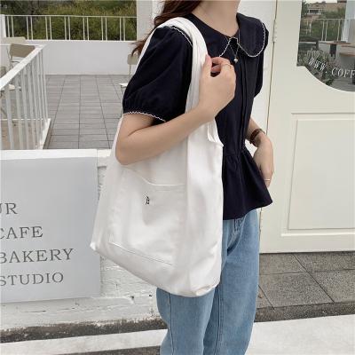 China Large Reusable Women Shopping Bag Canvas Fabric Shoulder Bag Female Environmental Handled Storage Handbag for sale