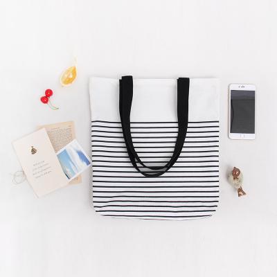 China Other Stripe Canvas Bag Hot Selling Tote Casual Folding Girls Simple Environmental Customized Shoulder Bag for sale