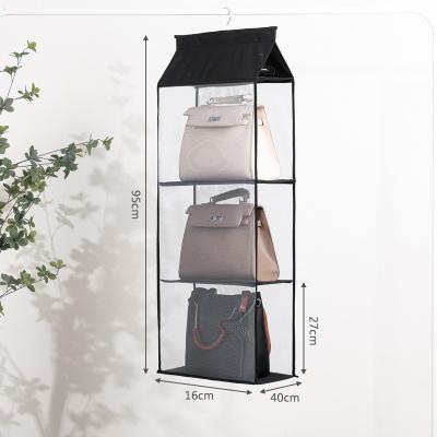 China 6 Pockets Handbag Organizer Transparent Wardrobe Closet Storage Bag Handbag Folding Hanging Organizer for sale