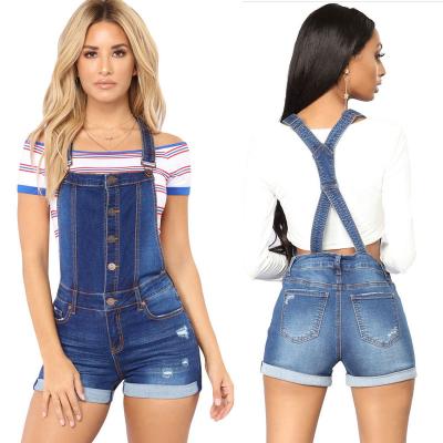 China New Arrival Breathable Women Washed Jeans Overall Shorts Girls Roll Edge Short Jeans Overalls Plus Size Girls Skinny Short Jeans Overalls for sale