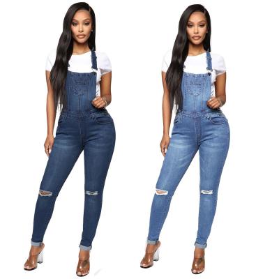 China New Arrival Breathable Women Washed Jeans Jumpsuit Girls Overalls Elastic Waist Jeans Plus Size Tight Girls Halter Jeans Overalls for sale