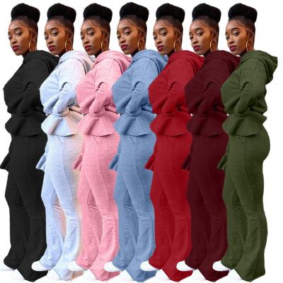 China Anti-pilling Hot Sale Women Hoodie And Flare Pants Sets Solid Color Wholesale Leisure Two Piece Set Women Streetwear Loose 2 Pcs Sets for sale