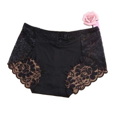 China Plus Size Antibacterial Women Mid Rise Transparent Lace Briefs Fashion See Through Panties Women Low Price Embroidery Breathable Underwear for sale