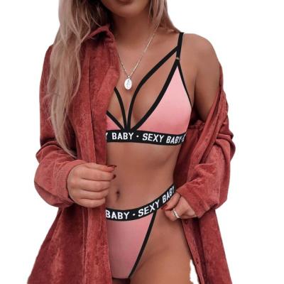 China Breathable 2021 New Arrivals Shape Sexy Letter Embroidery Halter Bra Set Low Price Hot Selling Women High Elastic High Waist Briefs Set for sale