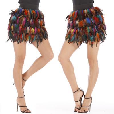 China Plus Size Amazon Low Price Women's Hot Jazz Peacock Feather Costume Luxurious Skirts 2021 New Arrivals Feather Irregular Skirts for sale