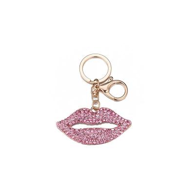 China Charming Romantic Decoration Lipstick Lips Shaped Key Chain Crystal Rhinestone Keychain Cubic Zirconia for sale