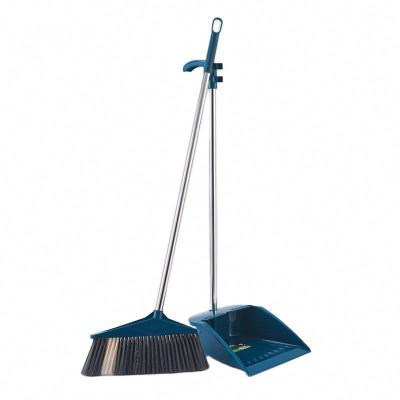 China Good Quality Home Cheap Price Vertical Standing Easy Clean Metal Handle Long Pole Broom And Aluminum Dustpan Set for sale