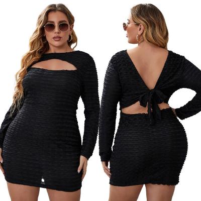 China Anti-static summer large size hollow out plus size women's dresses sexy lace on prom dresses back buttocks wrap wrapped casual dress for sale