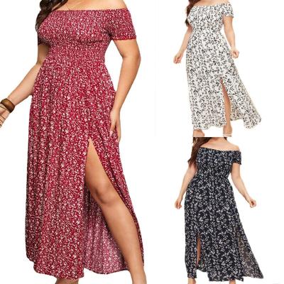 China Bohemian Skirt Bohemian Strapless Elegant One-shoulder Plus Size Women's Dresses Europe Summer Fashion Floral Casual Dress for sale