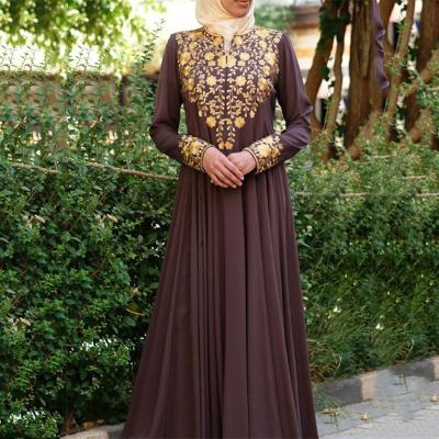 China Fashion Casual Muslim Simple Ethnic Long Robe Polyester Print Abaya Dress For Women for sale