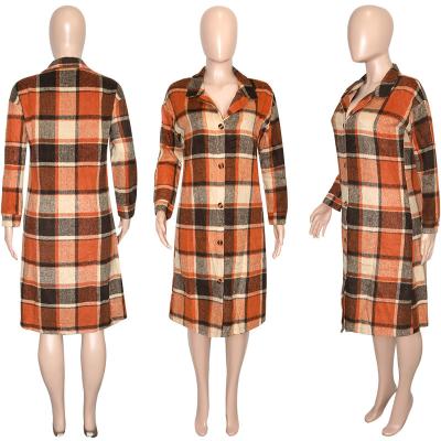 China Fashion Medium Casual Classic Plaid Anti-wrinkle Length Single Breasted Woolen Coat Women for sale