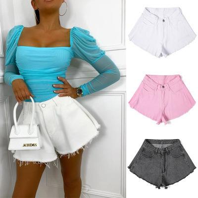 China New Summer Style Anti-Wrinkle Women High Waist Simple Soft Denim Flare Shorts Hot Pants for sale