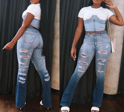 China Ripped High Rise Denim Streetwear Fashion Casual Pants Breathable Womens Jeans for sale