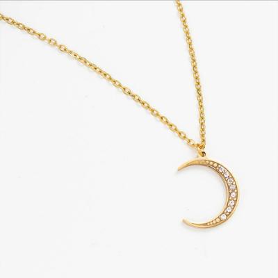 China European and American FASHIONABLE Titanium Steel Moon Crescent Moon Necklace For Women Short Chain Female Pendant Necklace Diamond for sale