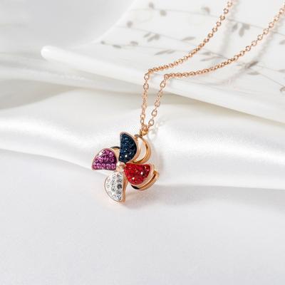 China Wholesale CLASSIC Stainless Steel Necklace Rose Gold Zircon Necklace Windmill Pendant Necklace Cute Spinning Girl Jewelry for sale