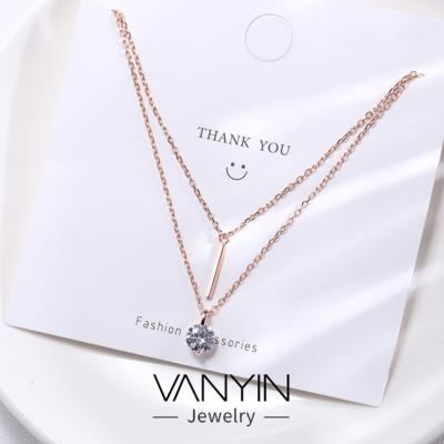 China FASHIONABLE Wholesale 925 Rose Gold Zircon Pendant Necklace Gold Double Layered Chain Sterling Silver Necklace Jewelry Necklaces for sale