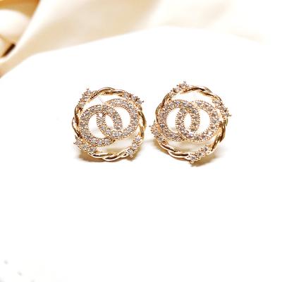 China Latest Trendy fashion vintage gold jewelry rose gold zircon earring cc earrings for women gold plated stud earrings charm for sale