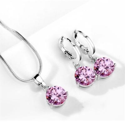 China CLASSIC Luxury Cubic Zircon Diamond Jewelry Set Silver Color Jewelry Sets Woman Necklace Earrings Sets Party Birthday Gift for sale