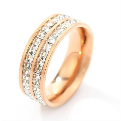 China Wholesale Rings Jewelry Steel Office/Women O Ring Jewelry Cubic Zirconia Diamond Rose Gold Plated Stackable Titanium Career for sale