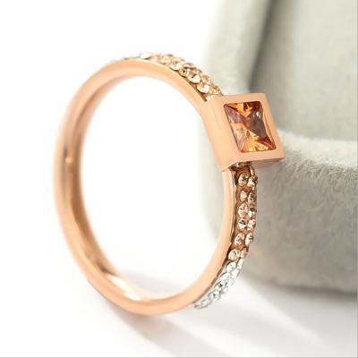 China Career Fashion Minimalist Design Women Luxury Jewelry Office/Square Form Zircon Rings With White And Champagne CZ Stone for sale