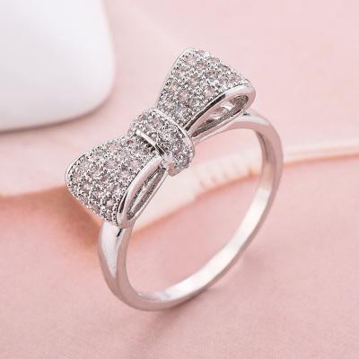 China White Gold Cute Zircon Rings Cute Engagement Ring Women Diamond Fashion Girl Bow Link Ring For Making Fashion Jewelry for sale