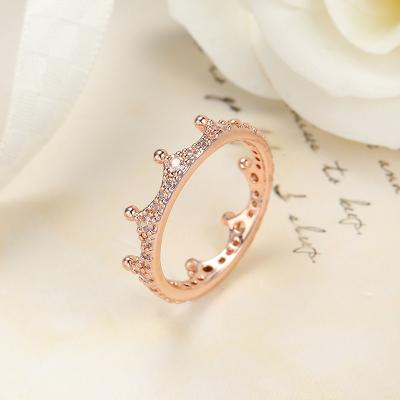 China Romantic Wedding Princess Crown Engagement Rings Rose Gold Plated Zircon Ring Crown Ring Fashion Women Wholesale TRENDY Jewelry for sale