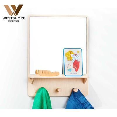 China Mordern Montessori Single Self Care Station Kids Mirror with Shelf for Toddlers Independently to Dress and Care Child Safe Acrylic Mirror for sale