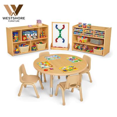 China Cheap Montessori Kindergarten Kindergarten Classroom Classroom Table and Chair Sets Modern Wooden Childcare Furniture for Reggio Childcare Preschool for sale