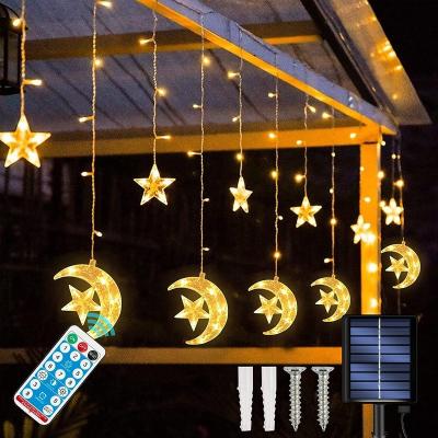 China Light Solar Curtain String LED Star Moon Curtain Lights for Outdoor Decoration for sale