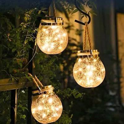 China All Weather Garden Hanging Solar Lights Outdoor LED Light Glass Ball Waterproof Decorative Lights With Lanyard for sale