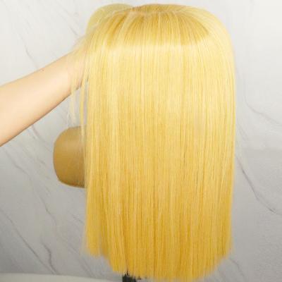 China Short White Mixed Yellow Silky Straight Bob Style Synthetic Wig 13x6 Wave Color With Lace Front For Black Women for sale