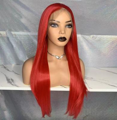 China Natural Fit 13X6 Lace Front Synthetic Hair Wig For Futura Red Silky Straight Fiber Women Long Wigs Heat Resistant Wig For Party for sale