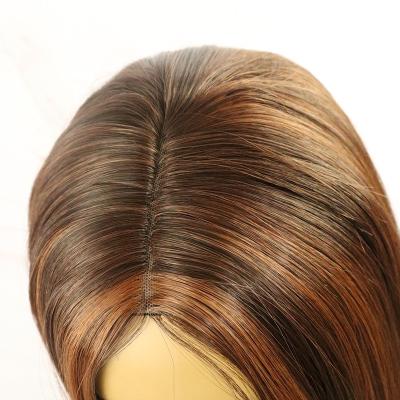 China Factory Wholesale 430 Full Body Wave Silky Straight Machine Made Wig Synthetic Wig For Color Women Blonde Brown Highlight for sale