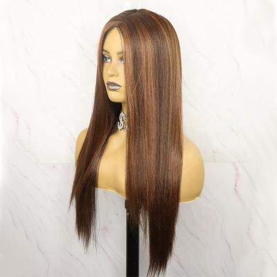 China Factory Wholesale 430 Silky Straight Machine Wave Full Synthetic Wig For Women Highlight Blonde Brown Color for sale