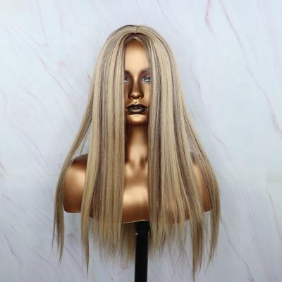 China Factory Wholesale Silky Straight Wave Synthetic Wig For Black Women Brown Highlight Blonde for sale