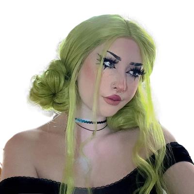 China New Style Avocado Green Straight Hair Soft Thick Smooth Long Barely Shedding Wig For Women Fashion Machine Made With Free Part Wig For Diary And Party for sale