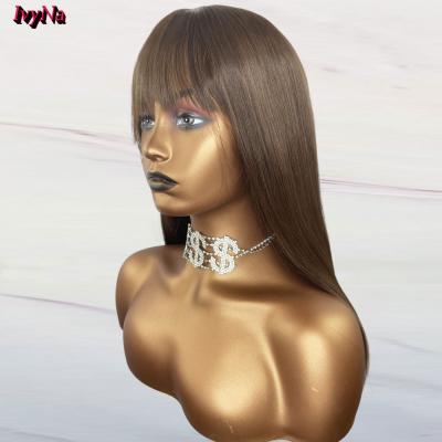 China Smooth Gently Shedding Deep Barely Brown Very Cheap Mixed Silky Straight Wig With Bangs For Full Color Women Hair Machine Made Wigs For SummerDaily for sale