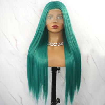 China 13x4 Long Wave Green Color Silky Straight Synthetic Wig With Lace Front For Black Women for sale