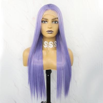 China Long Silky Straight 13x4 Wave Purple Color Synthetic Wig With Lace Front For Black Women for sale