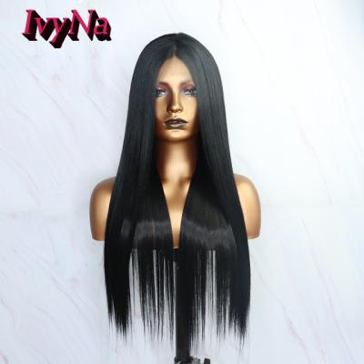 China Future T Wave Part Wig Silky Straight Black Color Long Synthetic Wig With Lace Front For Black Women for sale