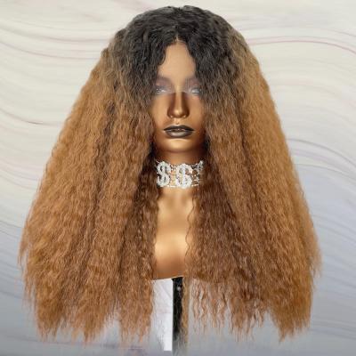 China Natural Fit Futura T Part Wholesaler Synthetic Lace Front Wigs Black and Brown Color For Color Women Yaki Wig 22 Inches for sale