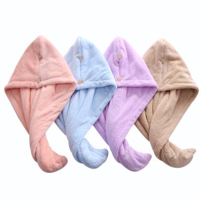 China QUICK DRY Double Layer Microfiber Hair Drying Towel Two Bear Buttons Hair Wrap Towels for sale